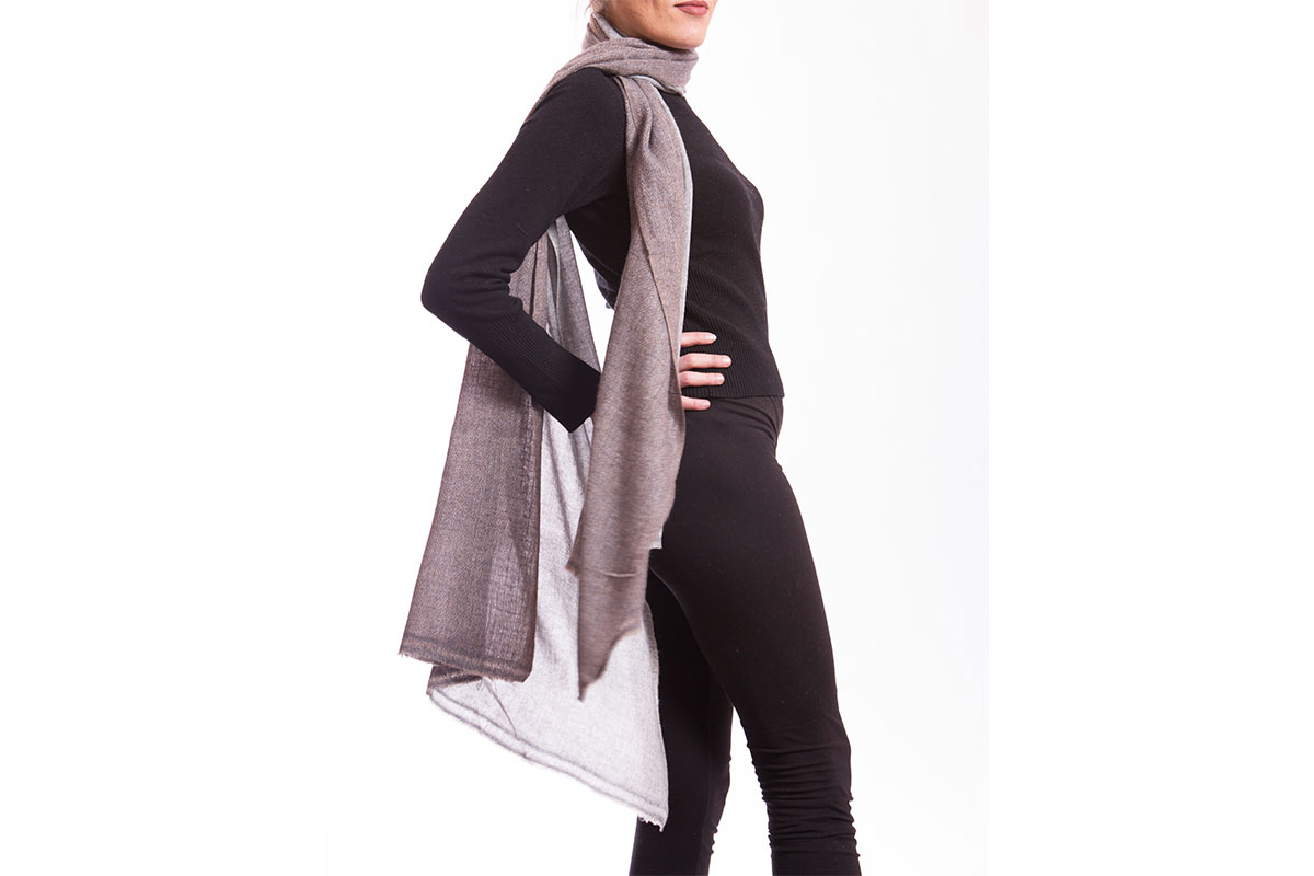 Pashmina de Lana Gruesa de Cashmere tipo bufanda, gris 02