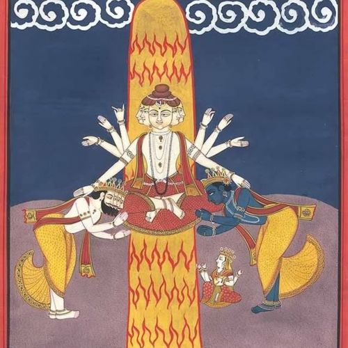 Brahma y Vishnu adoran a Shiva